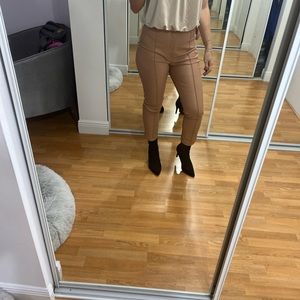Super High Waisted Vegan Leather Seamed Slim Ankle Pant